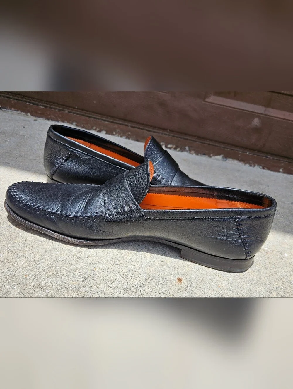 SANTONI Casual Dress Shoes Soft Black Leather Italian Slip On Loafers  Size 11D